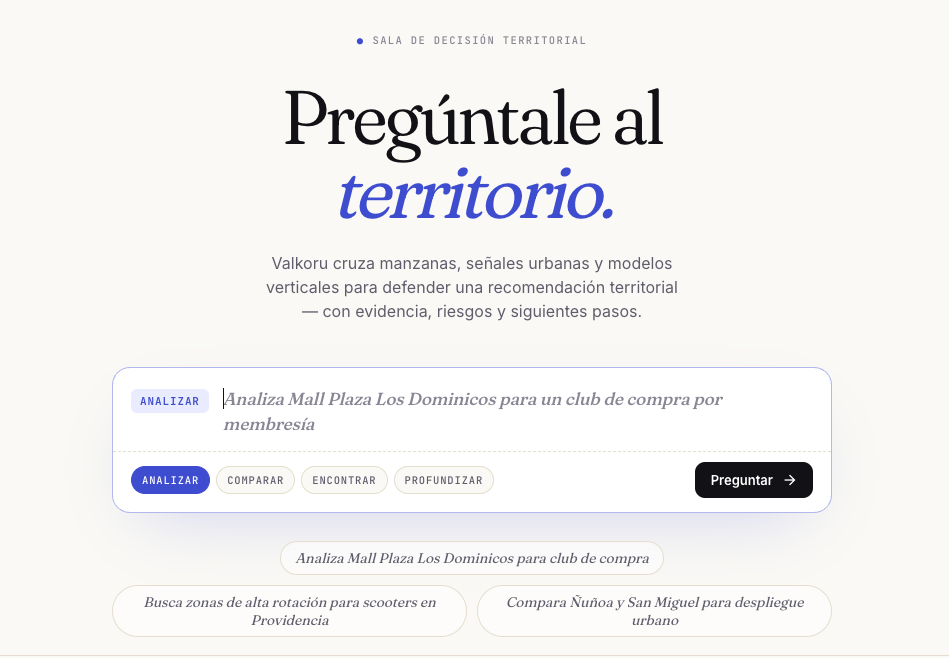 Interfaz de consulta Valkoru: Pregúntale al territorio